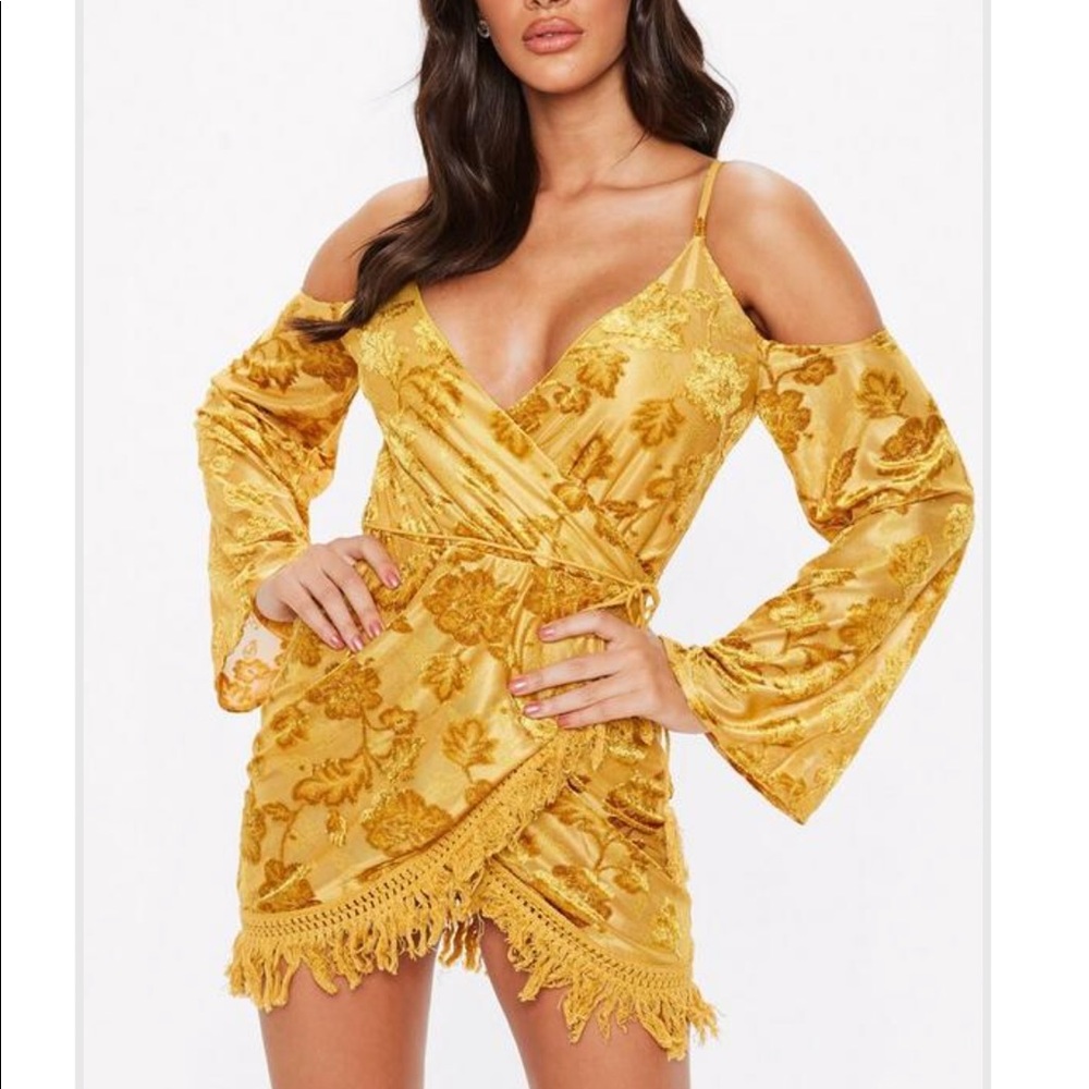 Festival Mustard/Yellow Shoulder Fringe Dress